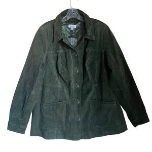 Denim&Co Suede Jacket Women XL Moss Green Button Up Cowgirl Grunge